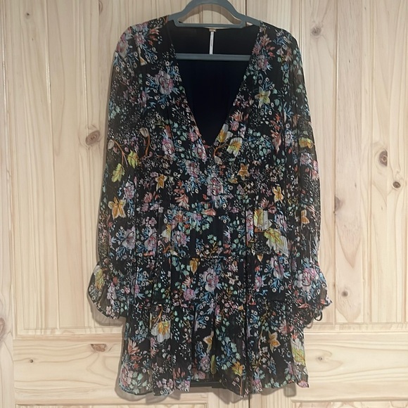 Free People Black long sleeve Floral dress size S - Picture 4 of 10